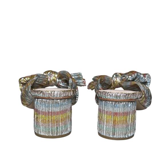 Loeffler Randall Emilia Metallic Pleated Bow Slides Mules Heels Sandals Size 8.5 - Picture 6 of 8